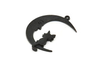 Siyah Ay Tılsımı, 1 Halkalı 2 Oksitlenmiş Siyah Pirinç Hilal Tılsımı, Kolye Uçları (33x25x1,2 mm) N1531