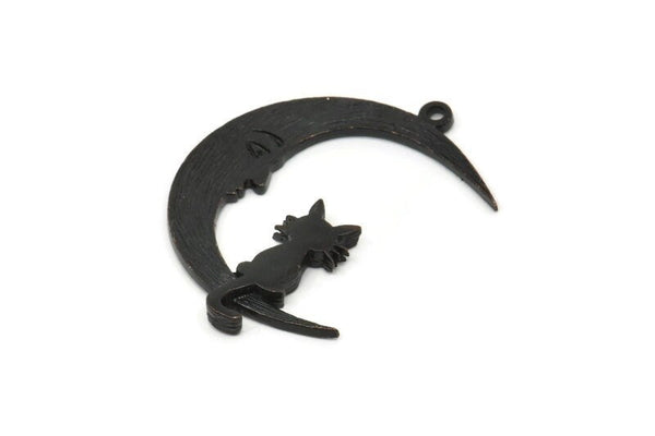 Siyah Ay Tılsımı, 1 Halkalı 2 Oksitlenmiş Siyah Pirinç Hilal Tılsımı, Kolye Uçları (33x25x1,2 mm) N1531