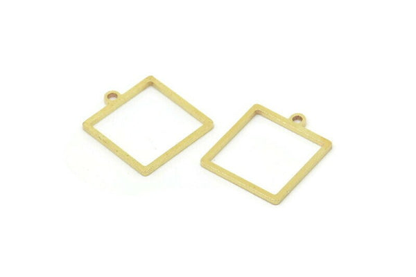 Brass Square Charm, Raw Brass Square Charms With 1 Loop, Findings (14x12x0.80mm) A5754