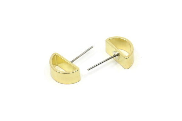 Brass Moon Earrings, 8 Raw Brass Semi Circle Stud Earrings (6x11x0.8x5mm) D0116 A6606