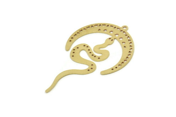 Brass Moon Charm, Raw Brass Crescent Moon And Snake Shaped Charms With 1 Loop (45x27x0.60mm) SMP1720