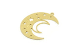 Brass Moon Charm, Raw Brass Star Charms With 1 Loop, Moond And Star Charms (30x13x0.60mm) SMP1746