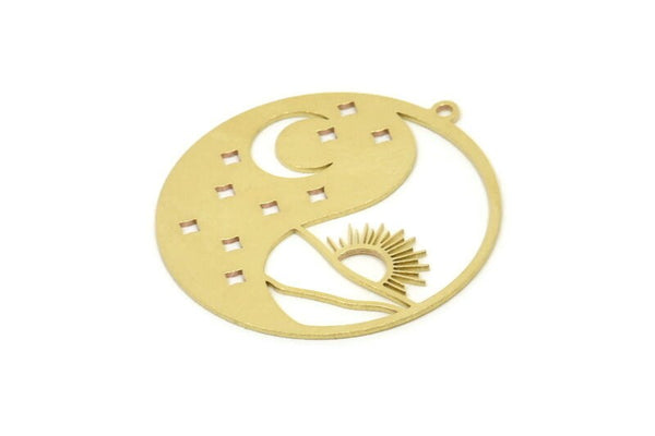 Brass Circle Charm, Raw Brass Crescent Moon Charms With 1 Loop, Brass Star Charms, Brass Sun Charms (32x31x0.60mm) SMP1738
