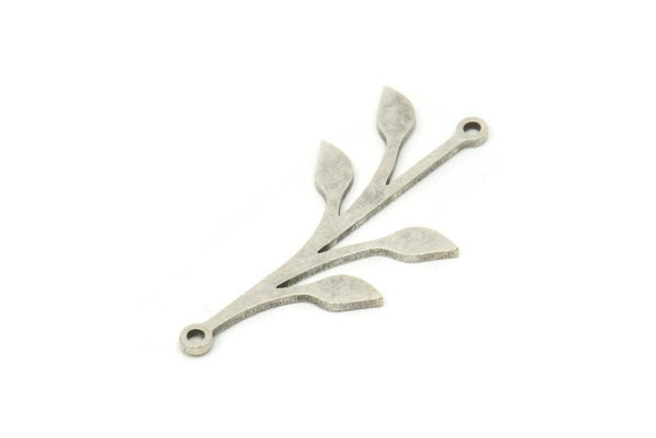 Silver Leaf Charm, 8 Antique Silver Plated Brass Leaf Charms With 2 Loops, Connectors (31x16x0.80mm) SMP0635 A3842