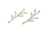 Silver Leaf Charm, 8 Antique Silver Plated Brass Leaf Charms With 2 Loops, Connectors (31x16x0.80mm) SMP0635 A3842