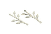 Silver Leaf Charm, 8 Antique Silver Plated Brass Leaf Charms With 2 Loops, Connectors (31x16x0.80mm) SMP0635 A3842