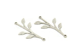 Silver Leaf Charm, 8 Antique Silver Plated Brass Leaf Charms With 2 Loops, Connectors (31x16x0.80mm) SMP0635 A3842