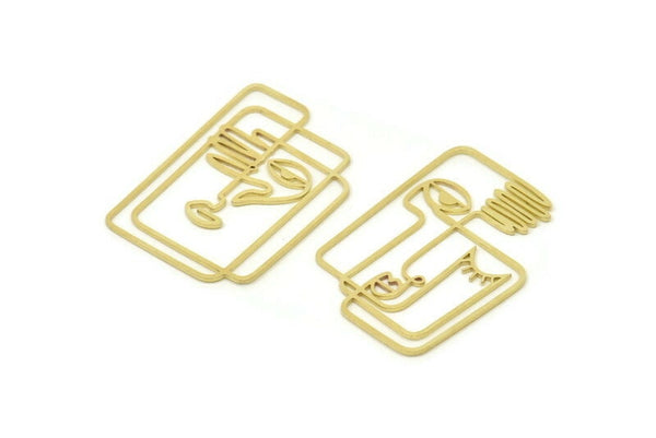 Brass Face Charm, Raw Brass Man And Woman Face Charms, Face Earrings (40x30x0.80mm) SMP1713