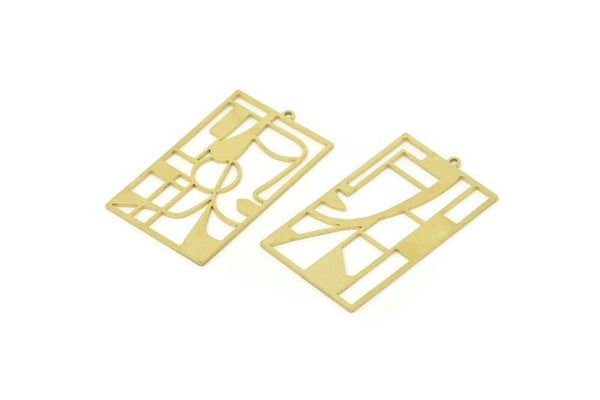 Brass Face Charm, Raw Brass Man And Woman Face Charms With 1 Loop, Findings (42x26x0.80mm) SMP1709 A6302