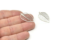 Silver Leaf Charm, 8 Antique Silver Plated Brass Leaf Charms With 1 Loop, Charm Pendants (32x17.5x0.60mm) SMP0089 A6882
