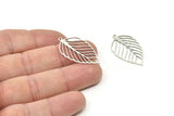 Silver Leaf Charm, 8 Antique Silver Plated Brass Leaf Charms With 1 Loop, Charm Pendants (32x17.5x0.60mm) SMP0089 A6882