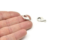 Silver Parrot Clasp, 6 Antique Silver Plated Brass Lobster Claw Clasps (19x10mm) D0571