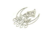 Silver Moon Charm, 2 Antique Silver Plated Brass Mushroom And Crescent Moon Shaped Charms With 1 Loop, Findings (44x34x0.60mm) SMP0425 A5464