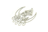Silver Moon Charm, 2 Antique Silver Plated Brass Mushroom And Crescent Moon Shaped Charms With 1 Loop, Findings (44x34x0.60mm) SMP0425 A5464