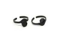 Black Ring Settings, 4 Oxidized Black Brass Adjustable Sunrise Rings - Pad Size 6mm N0738
