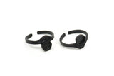 Black Ring Settings, 4 Oxidized Black Brass Adjustable Sunrise Rings - Pad Size 6mm N0738