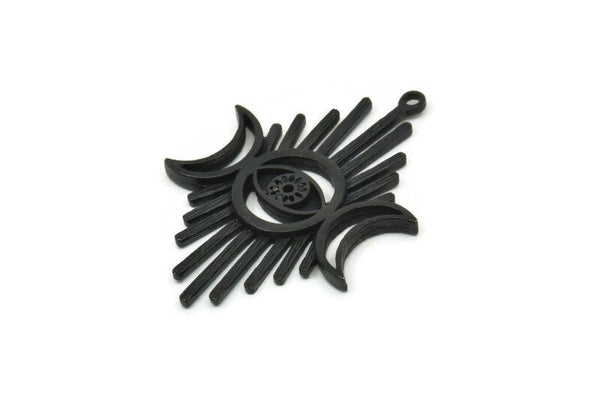 Ay ve Göz, Oksitlenmiş Siyah Pirinç, Hilal, Siyah Kolye, 1 Döngülü Siyah Ay Evreleri Tılsımı (37x26x1,2 mm) N1623