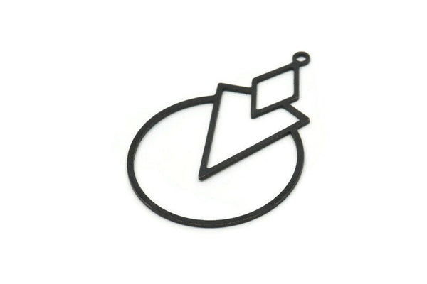 Siyah Yuvarlak Charm, 1 Döngülü 4 Oksitlenmiş Siyah Pirinç Üçgen Charm, Bulgular (36x24,5x0,60 mm) SMP0917 A6883 H1007