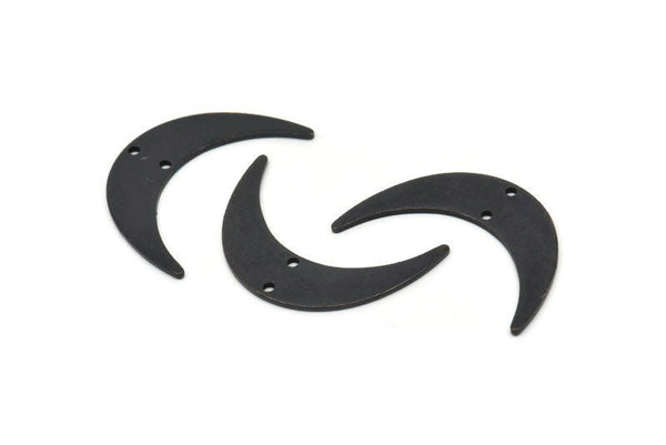 Siyah Ay Tılsımı, 2 Delikli 4 Oksitlenmiş Siyah Pirinç Hilal Tılsımı, Bağlantı Parçaları (30x8x1mm) D1201