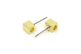 Brass Cube Earring, 4 Raw Brass Cube Stud Earrings (6x5mm) A0684 A5914