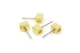 Brass Cube Earring, 4 Raw Brass Cube Stud Earrings (6x5mm) A0684 A5914