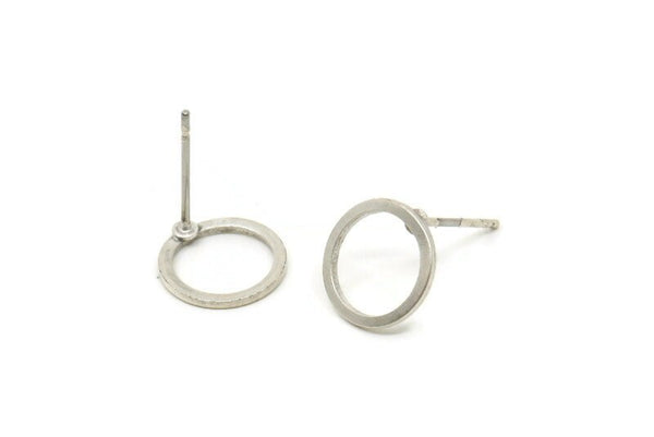 Silver Circle Earring, 10 Antique Silver Plated Brass Circle Stud Earrings (10x0.80mm) A2576 A6040