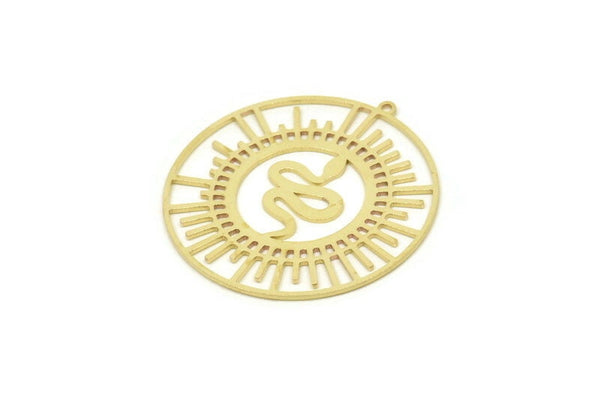 Brass Snake Charm, Raw Brass Circle Pendants With 1 Loop, Brass Earrings (42x40x0.80mm) SMP1771