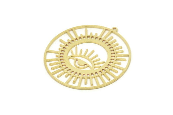 Brass Eye Charm, Raw Brass Circle Pendants With 1 Loop, Brass Earrings (42x40x0.80mm) SMP1773