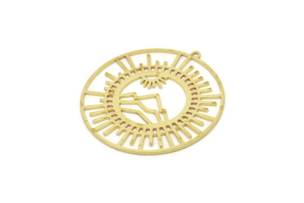 Brass Circle Charm, Raw Brass Mountain Pendants With 1 Loop, Brass Earrings, Brass Sun Charms (42x40x0.80mm) SMP1774