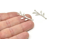 Silver Leaf Charm, 8 Antique Silver Plated Brass Leaf Charms With 2 Loops, Connectors (31x16x0.80mm) SMP0635 A3842