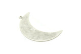 Silver Moon Charm, 2 Antique Silver Plated Brass Moon Pendants With 1 Loop (47x14x0.80mm) R088