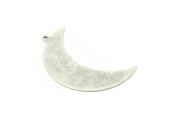 Silver Moon Charm, 2 Antique Silver Plated Brass Moon Pendants With 1 Loop (47x14x0.80mm) R088