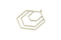 Silver Hexagon Charm, 2 Antique Silver Plated Brass Hexagon Charms With 1 Loop, Geometric Charms (34x27.5x0.80mm) SMP0667 A4652