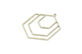 Silver Hexagon Charm, 2 Antique Silver Plated Brass Hexagon Charms With 1 Loop, Geometric Charms (34x27.5x0.80mm) SMP0667 A4652
