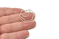 Silver Hexagon Charm, 2 Antique Silver Plated Brass Hexagon Charms With 1 Loop, Geometric Charms (34x27.5x0.80mm) SMP0667 A4652