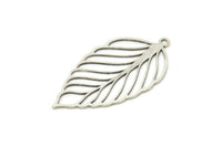 Silver Leaf Charm, 8 Antique Silver Plated Brass Leaf Charms With 1 Loop, Charm Pendants (32x17.5x0.60mm) SMP0089 A6882