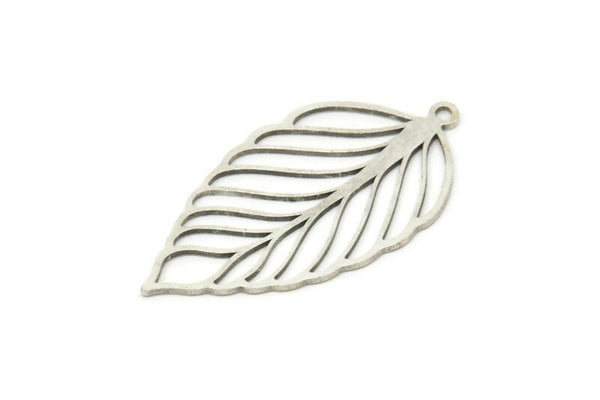 Silver Leaf Charm, 8 Antique Silver Plated Brass Leaf Charms With 1 Loop, Charm Pendants (32x17.5x0.60mm) SMP0089 A6882