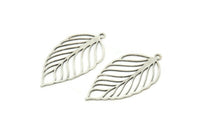 Silver Leaf Charm, 8 Antique Silver Plated Brass Leaf Charms With 1 Loop, Charm Pendants (32x17.5x0.60mm) SMP0089 A6882
