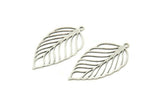 Silver Leaf Charm, 8 Antique Silver Plated Brass Leaf Charms With 1 Loop, Charm Pendants (32x17.5x0.60mm) SMP0089 A6882