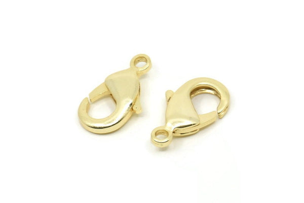 Gold Parrot Clasp, 4 Gold Plated Brass Lobster Claw Clasps (19x10mm) D0571