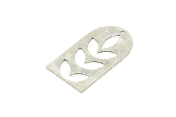 Silver D Shaped Charm, 6 Antique Silver Plated Brass Leaf Patterned Charms With 1 Hole, Earrings, Findings (30x17x0.60mm) SMP0029 A3677