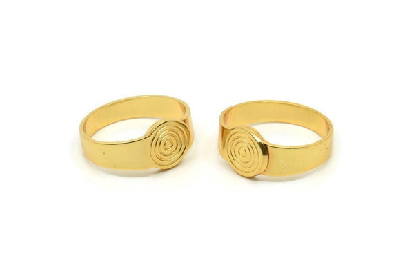 Gold Ring Setting, 2 Gold Plated Brass Adjustable Ring Blanks (18-19mm) Mn51 Q0500