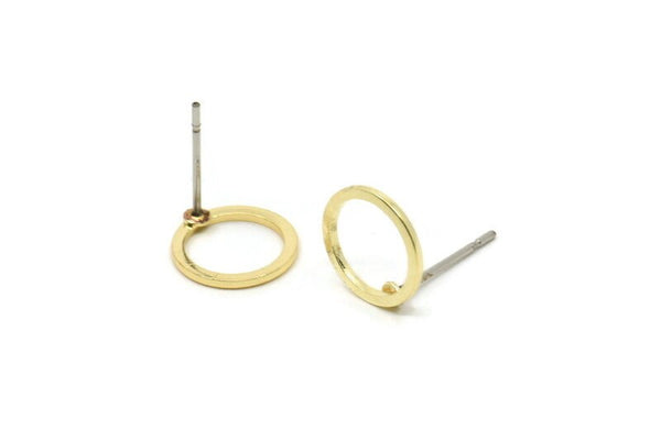 Gold Circle Earring, 8 Gold Plated Brass Circle Stud Earrings (10x0.80mm) A2576 A6040