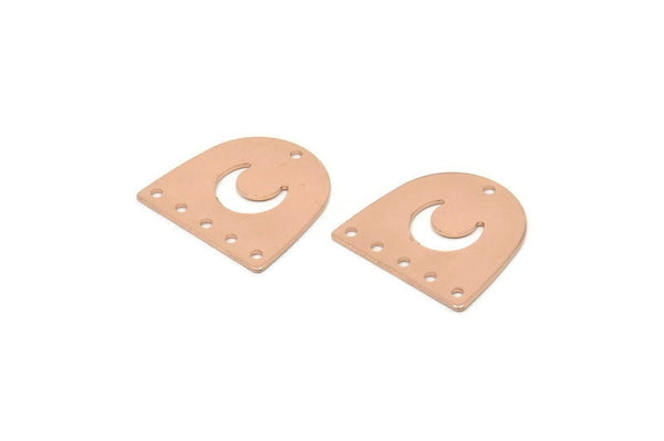 Rose Gold Moon Charm, 8 Rose Gold Plated Brass D Shape Charms With 6 Holes (16x17x0.50mm) M720