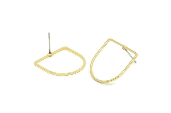 D Shape Earring, 6 Gold Plated Brass D Shape Stud Earrings (19x19x1mm) BS 2329 A4648