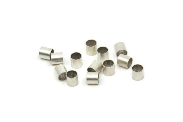Silver Tube Beads, 100 Antique Silver Plated Brass Tube Beads, Tiny Tube Beads (4x4mm) Bs 1450