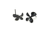 Siyah Çiçek Küpe, 4 Oksitlenmiş Siyah Pirinç Çiçek Küpe (17 mm) N1197