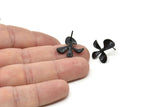 Siyah Çiçek Küpe, 4 Oksitlenmiş Siyah Pirinç Çiçek Küpe (17 mm) N1197