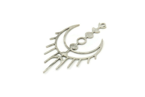 Silver Moon Charm, 8 Antique Silver Plated Brass Crescent Moon Charms With 1 Loop, Findings (41x24x0.60mm) SMP0273 A6894 Q0477