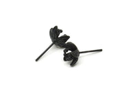 Siyah Çiçek Küpe, 4 Oksitlenmiş Siyah Pirinç Çiçek Küpe (9 mm) N1934
